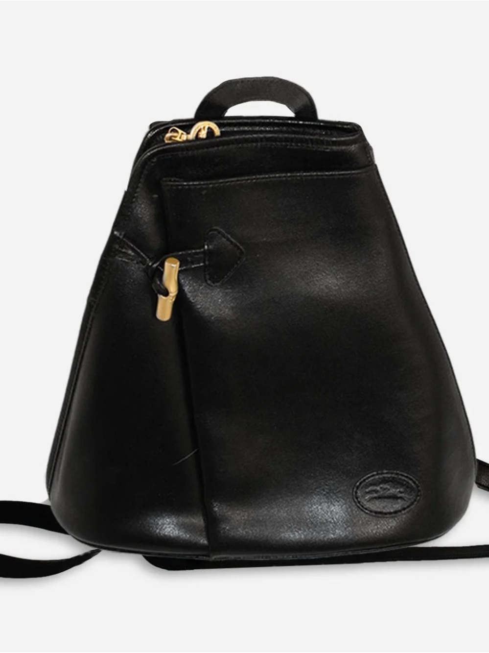 Longchamp Black Leather Backpack with Gold Hardware